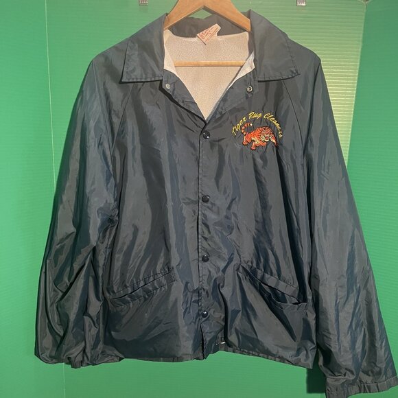 Cardinal Windbreaker Jacket Blue Medium Made in USA Nylon Tiger Rug Cleaners - Picture 1 of 9